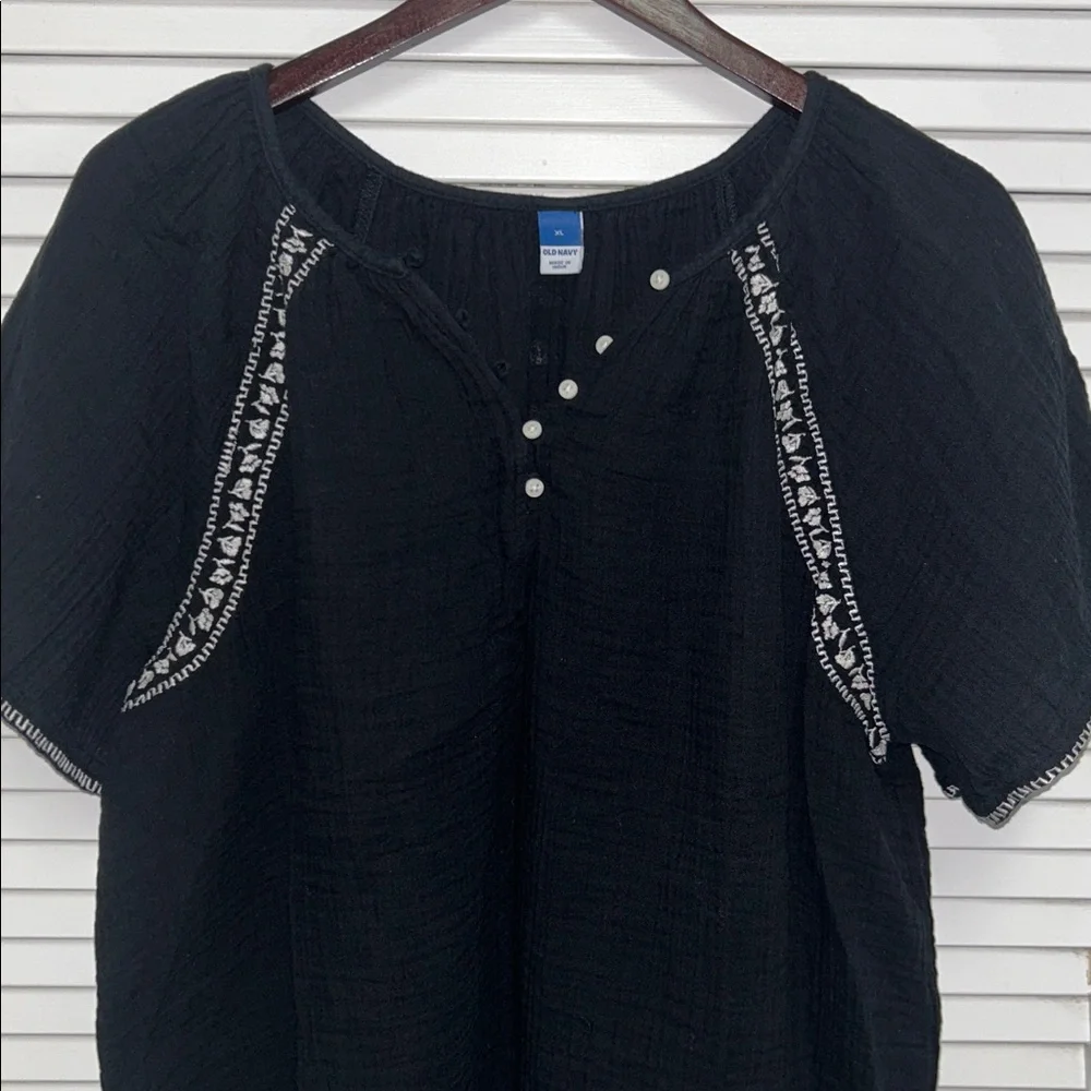 Boho Embroidered Gauzy Peasant Top - Black - Picture 2 of 5